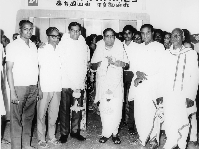 Family - Send Off By His Brother Sadasivudu,and Actor Gummadi And His Maternal Uncle Pichi Ramaiah(extreme Right) To Ghantasala On His Trip To USA At Madras Airport In 1970 Mimicry Artist Venumadhav Next To Sadasivudu.